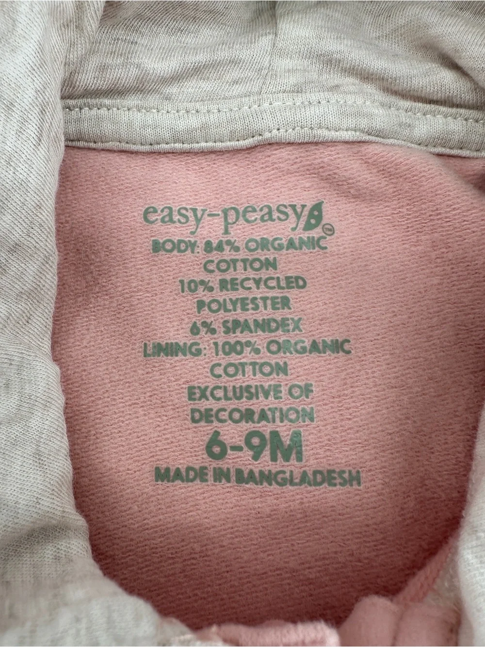 Easy‎ Peasy Baby Hoodie 6-9 Months Organic Cotton Cozy Pull Over Rose Pink